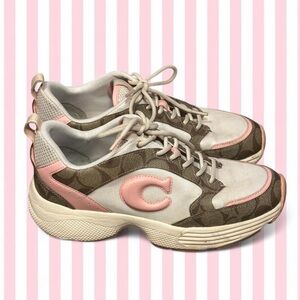 Coach Women's Signature C Logo Pink & Brown Chunky Sneakers